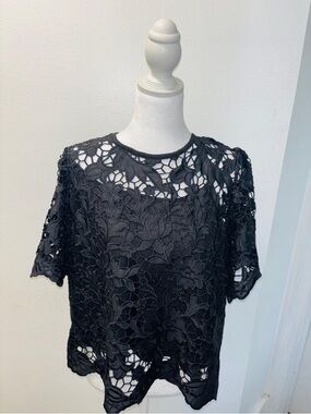 Express Black Floral Lace Short Sleeve Top